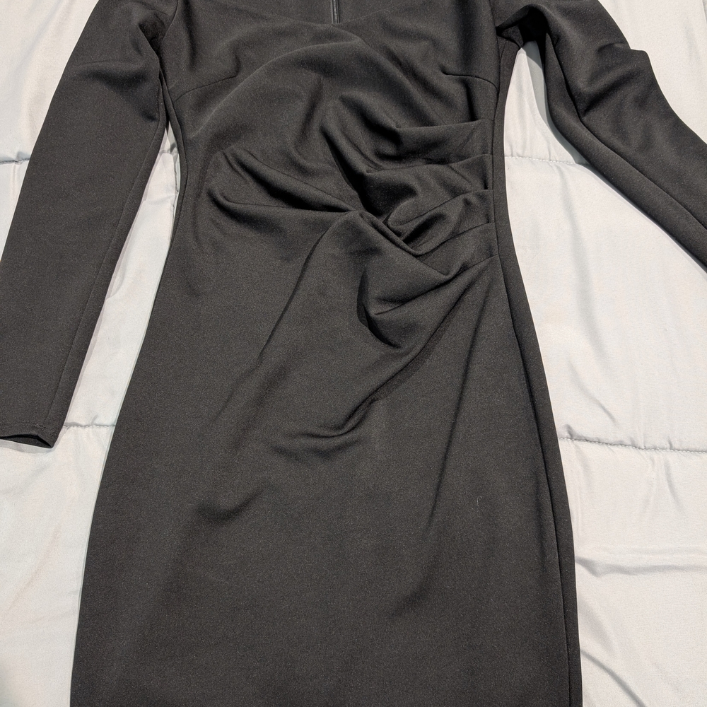 Goddess Black Asymmetrical Ruched Long Sleeve Bodycon Dress